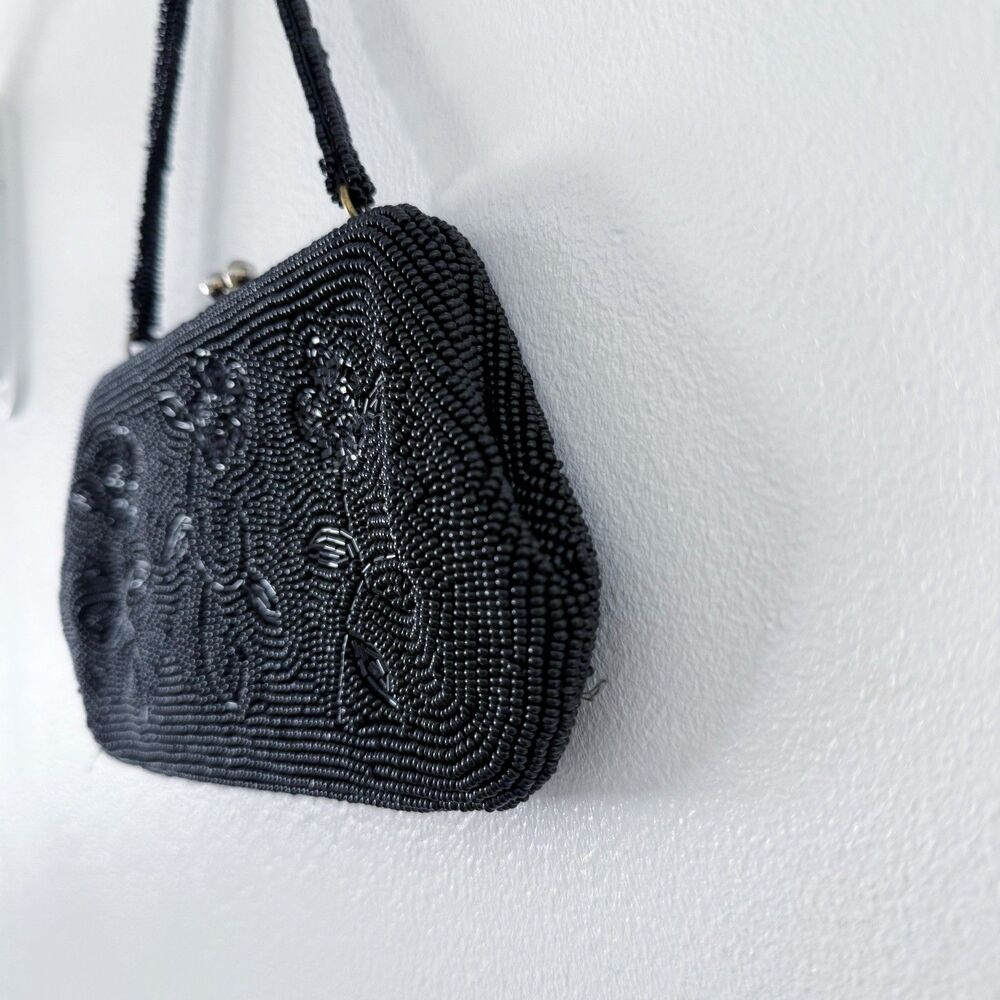 Vtg Black Beaded Evening Bag Purse Richere Bag by Walborg 1960s Made In Japan - Picture 7 of 16